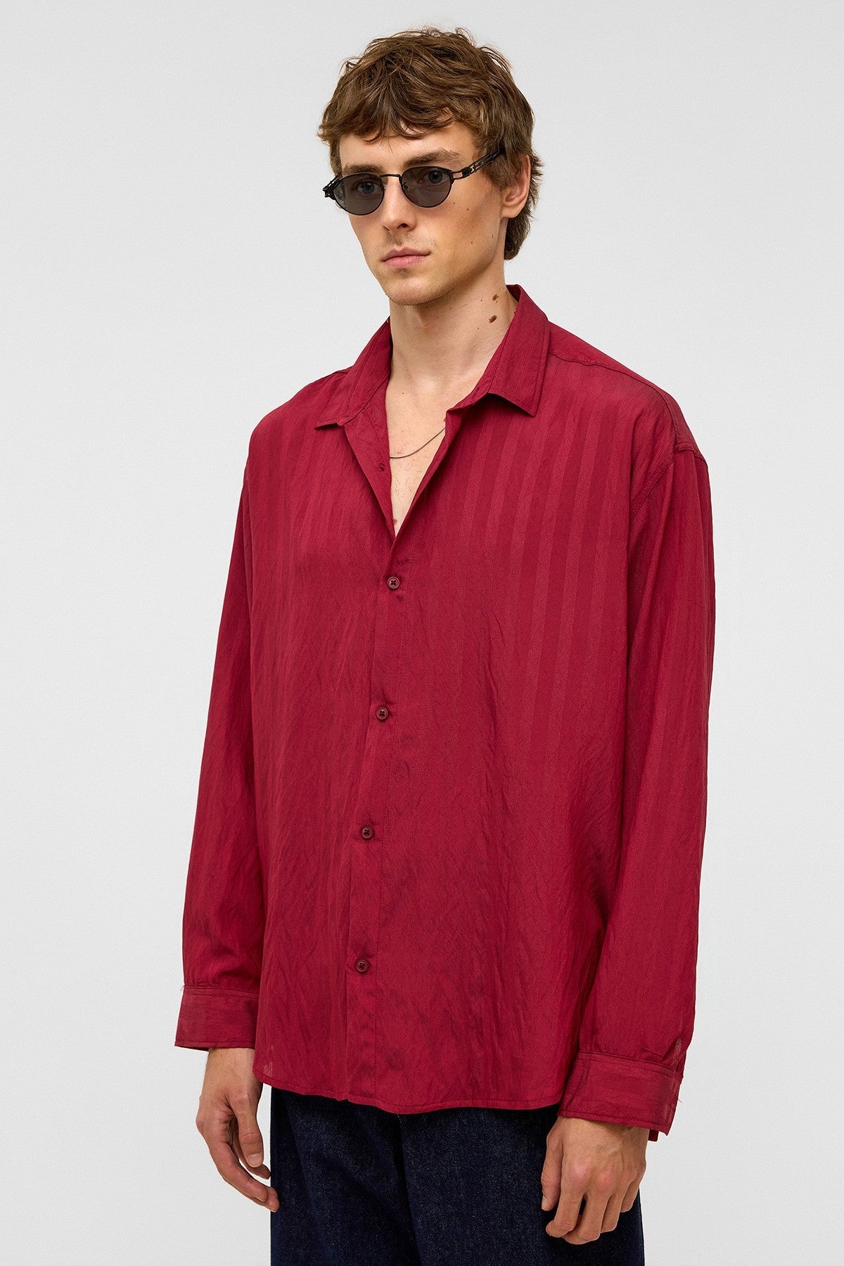 Oversize Uzun Kollu Modal Kumaş Gömlek