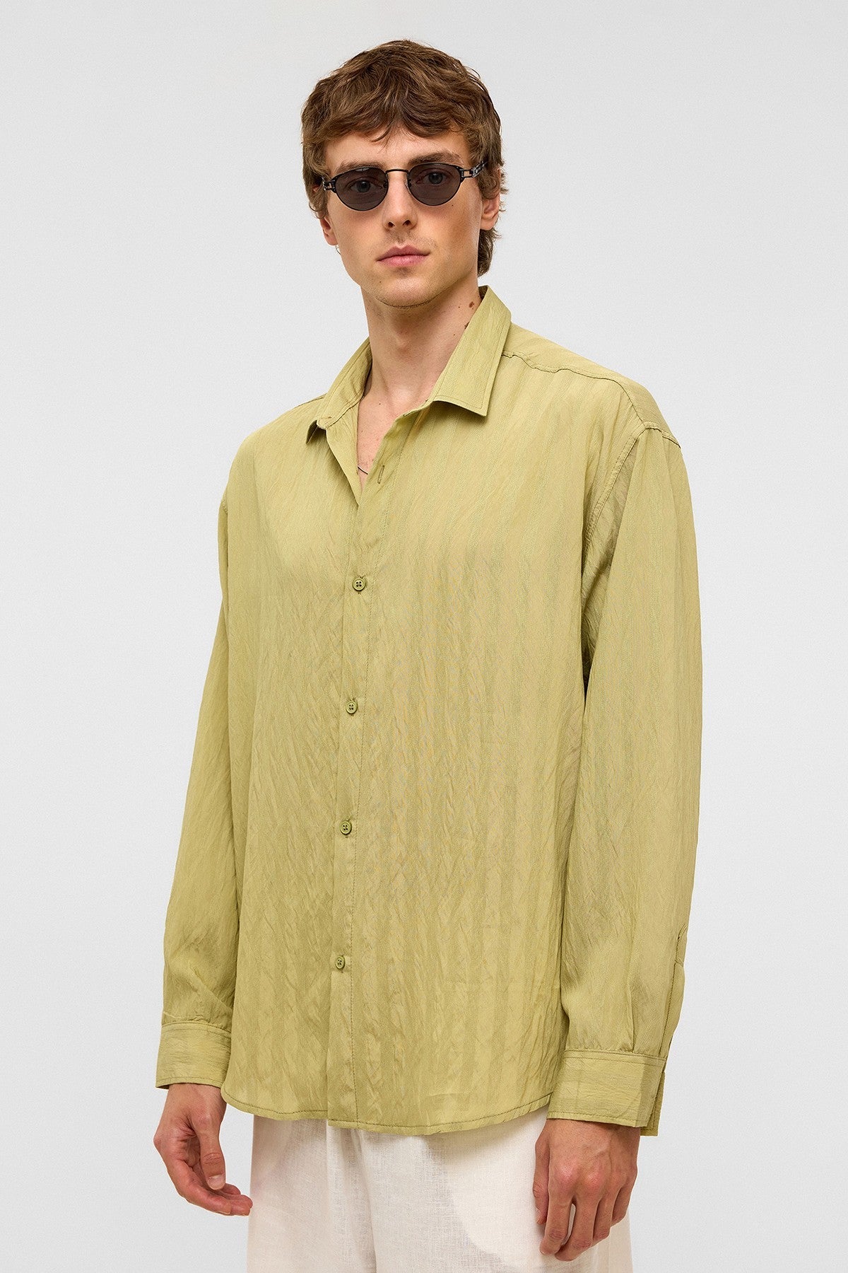 Oversize Uzun Kollu Modal Kumaş Gömlek