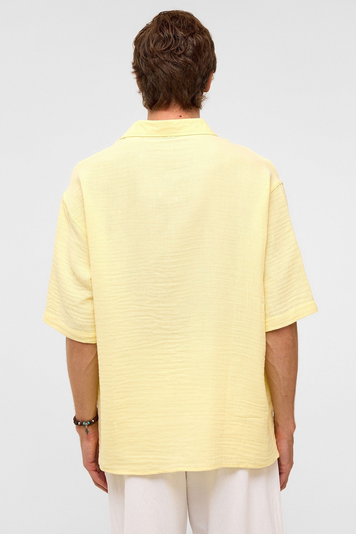Oversize Kısa Kollu Müslin Kumaş Gömlek