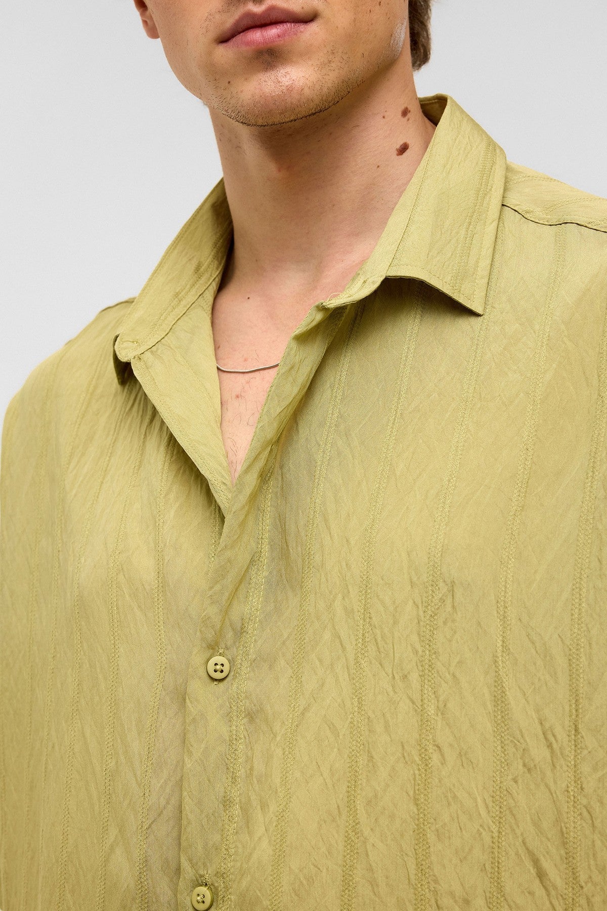 Oversize Çizgili Kısa Kollu Modal Kumaş Gömlek