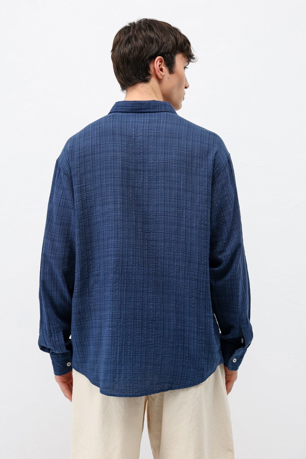 Dokulu Keten Görünümlü Oversize Gömlek