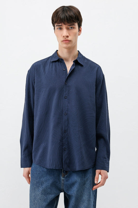 Oversize Dikiş Detaylı Gömlek