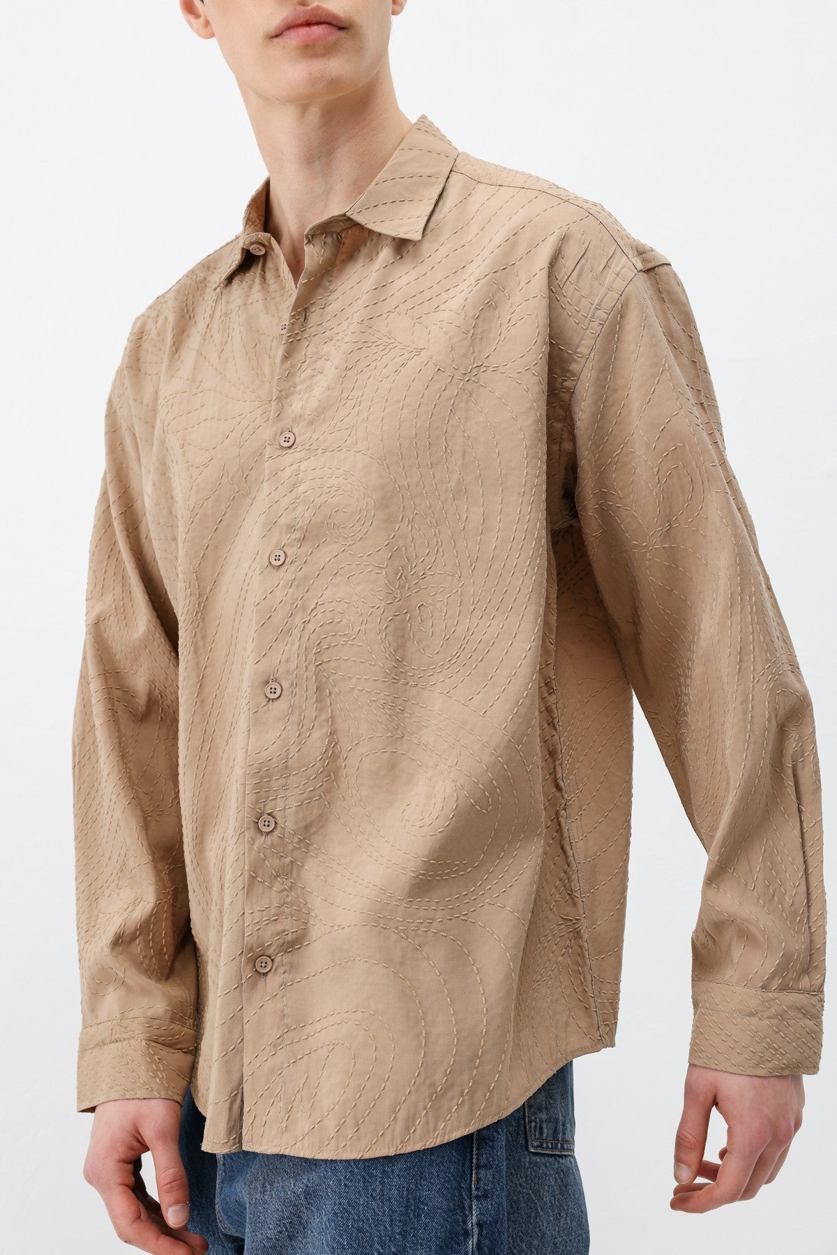 Oversize Dikiş Detaylı Gömlek