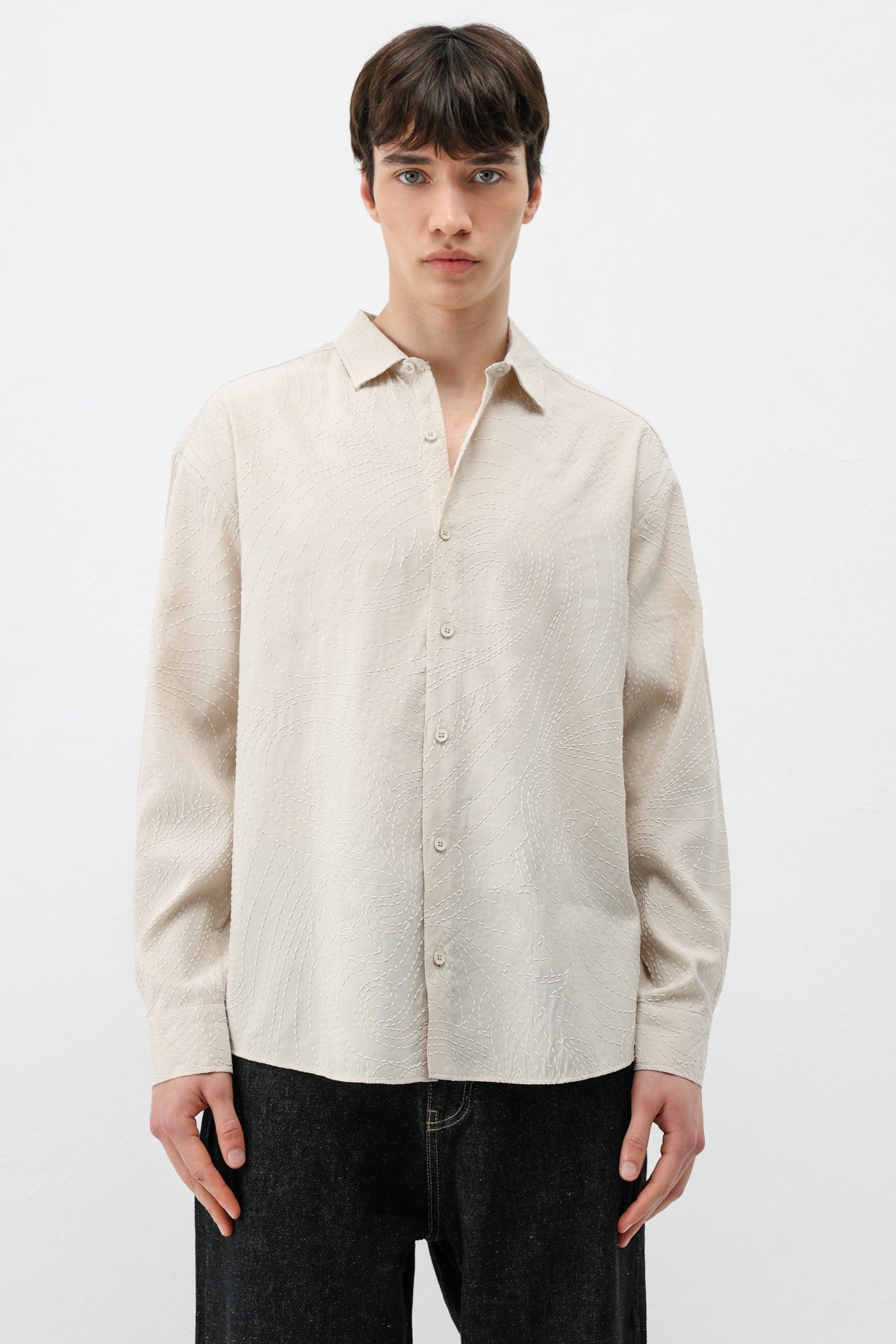 Oversize Dikiş Detaylı Gömlek