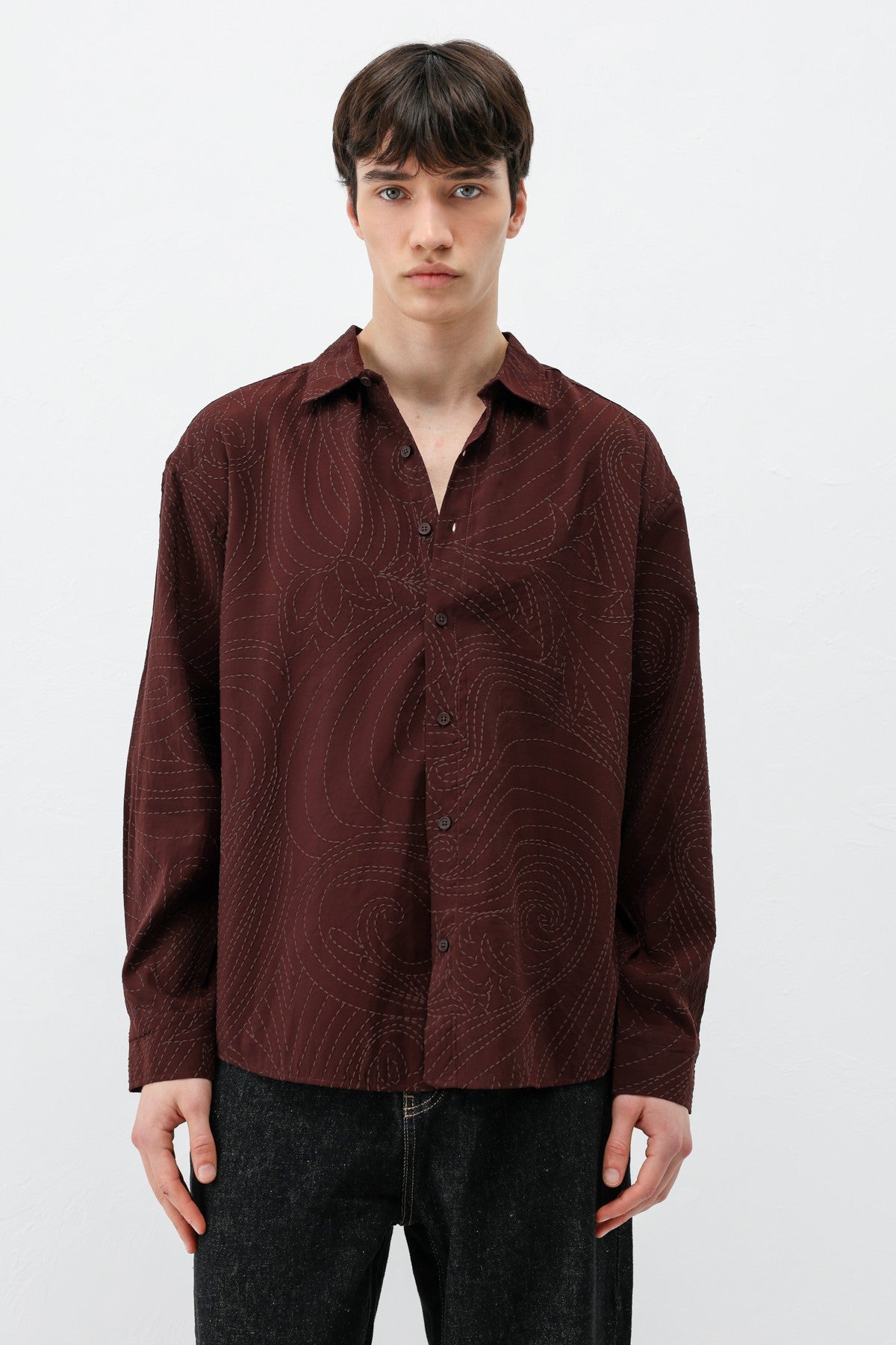Oversize Dikiş Detaylı Gömlek