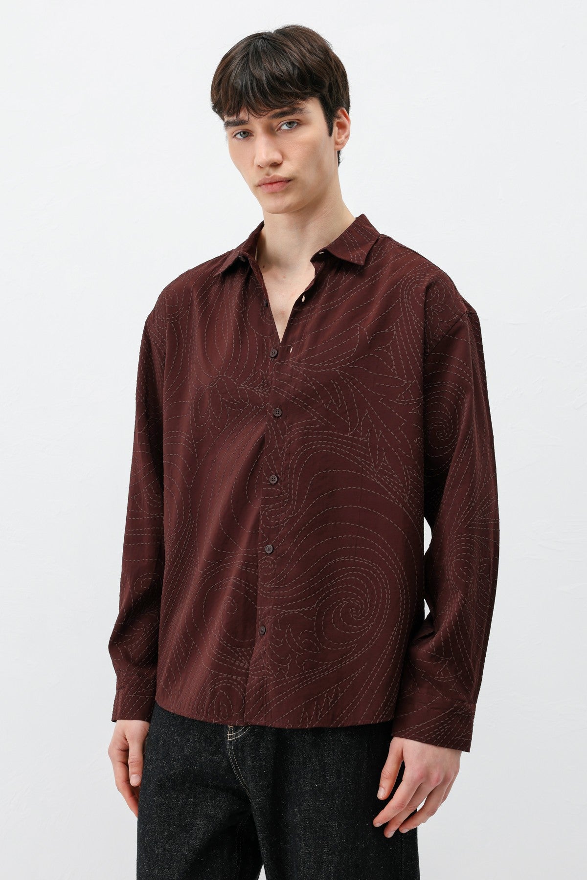 Oversize Dikiş Detaylı Gömlek