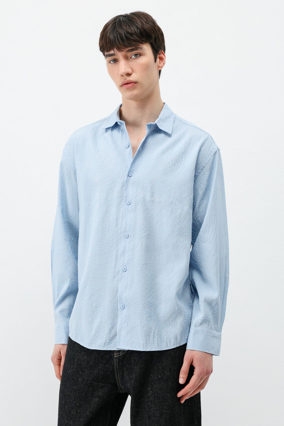 Oversize Dikiş Detaylı Gömlek