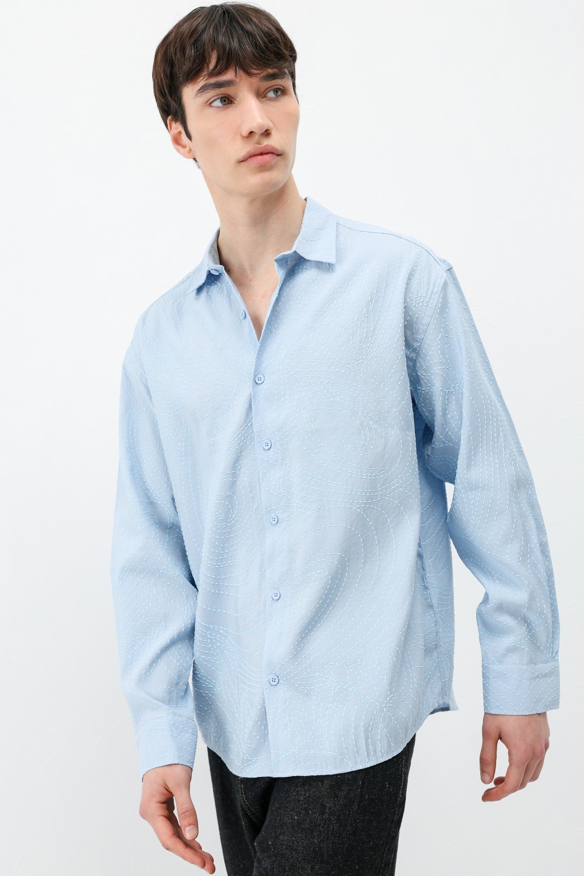Oversize Dikiş Detaylı Gömlek