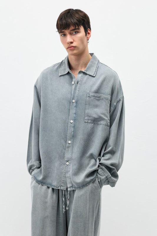 Oversize Yıkamalı Cep Detaylı Gömlek