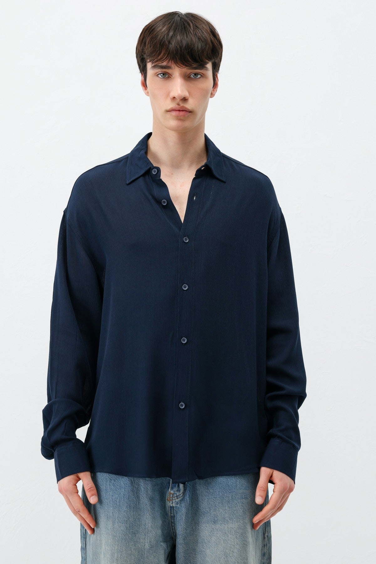Hafif Dokulu Oversize Gömlek
