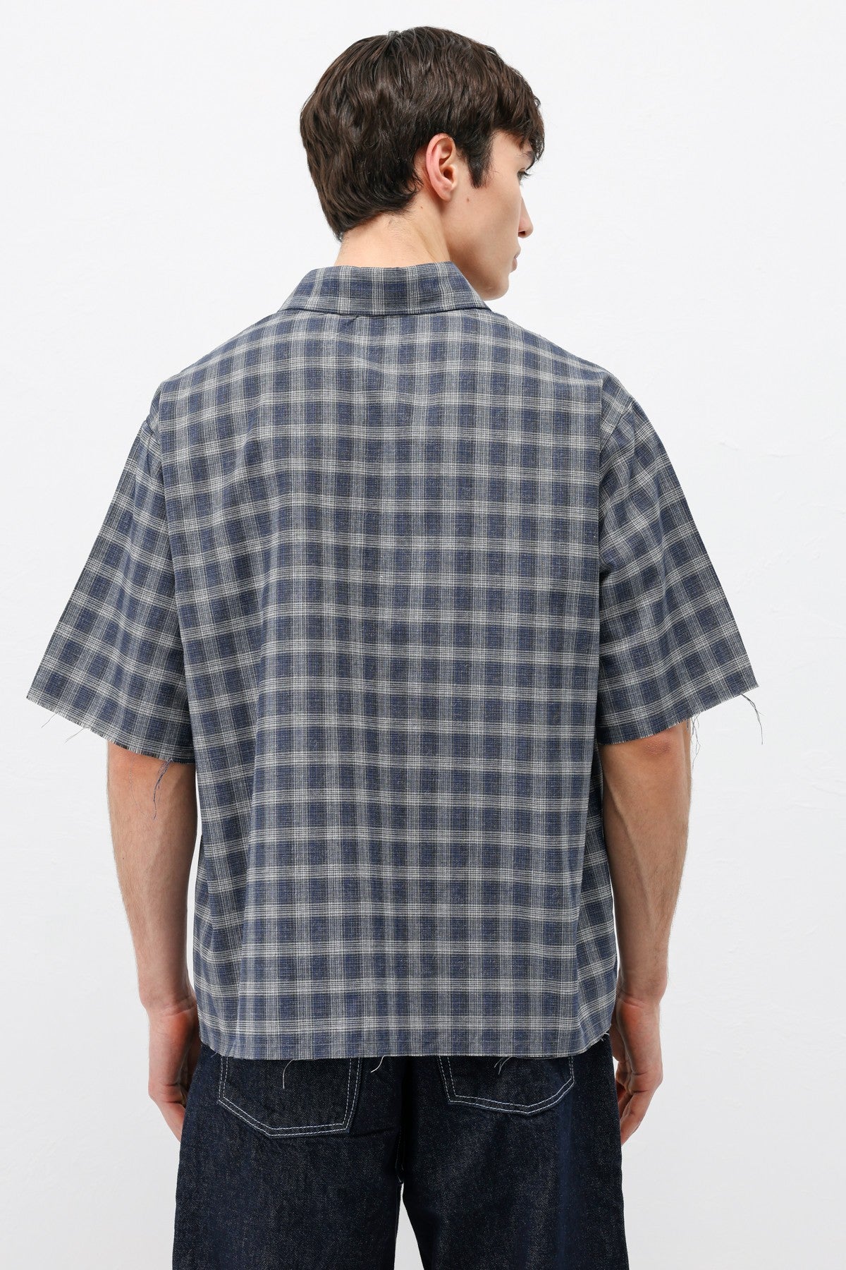 Kareli Kısa Kollu Oversize Gömlek