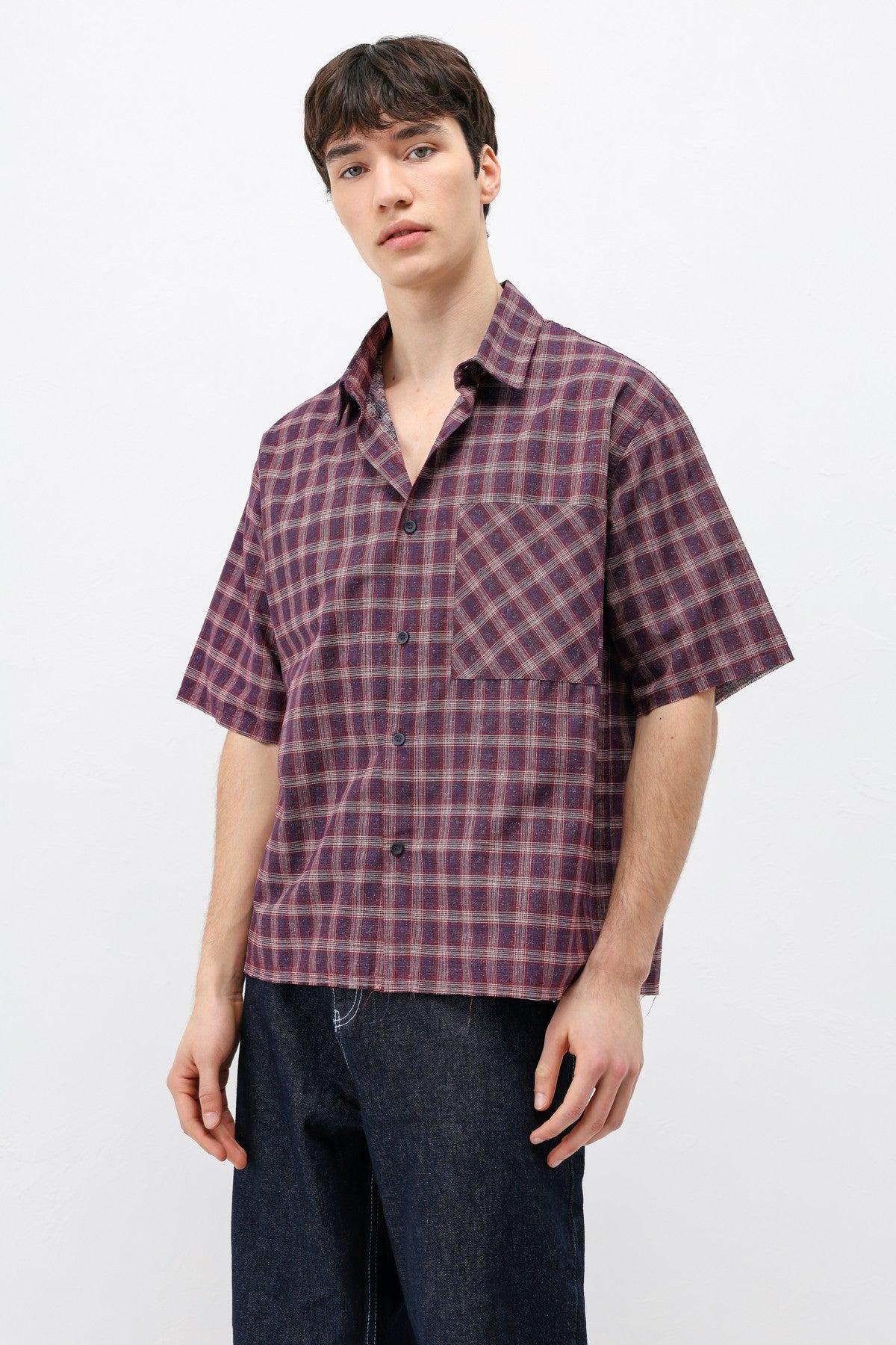 Kareli Kısa Kollu Oversize Gömlek