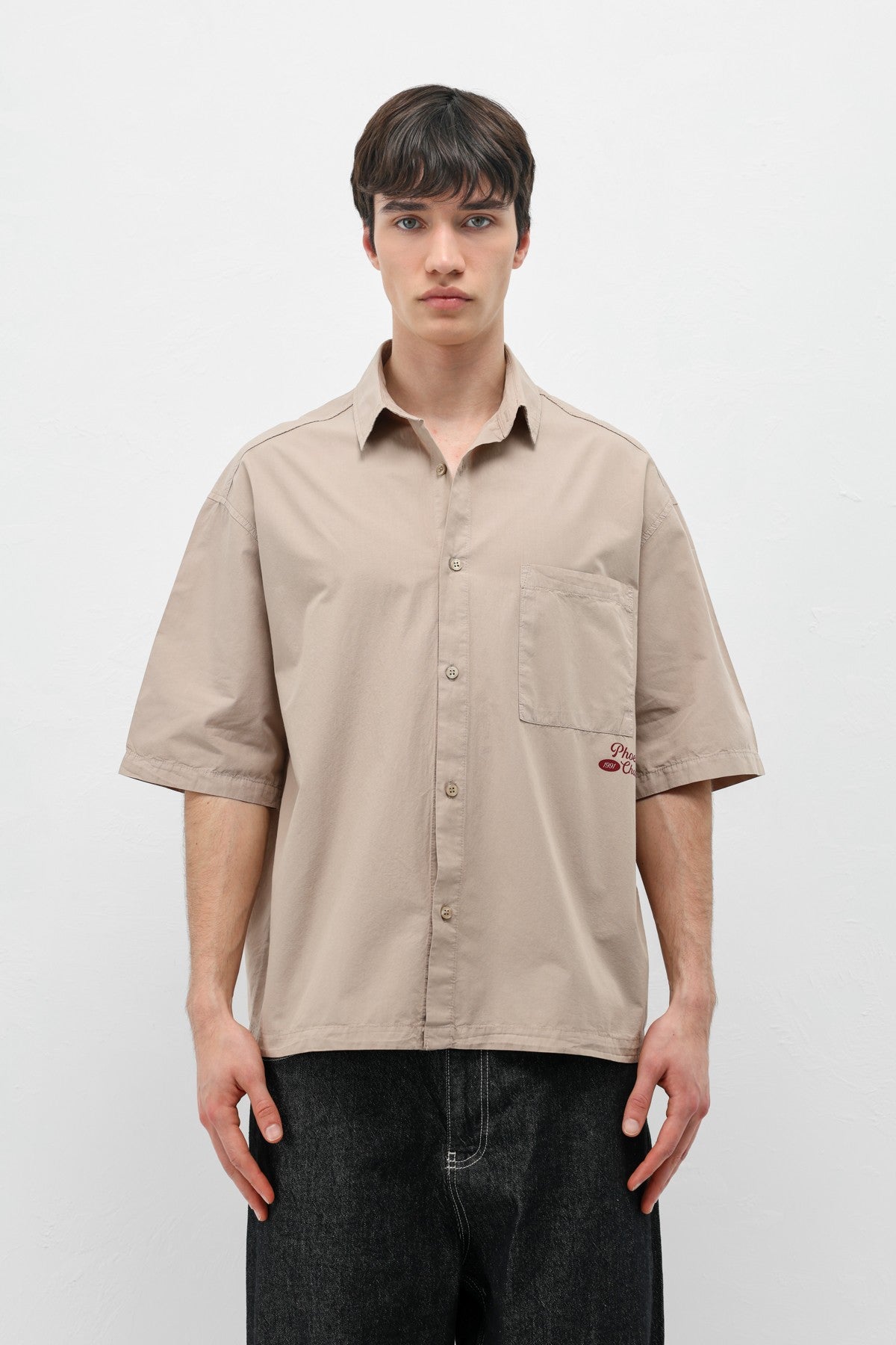 Baskılı Oversize Keten Gömlek