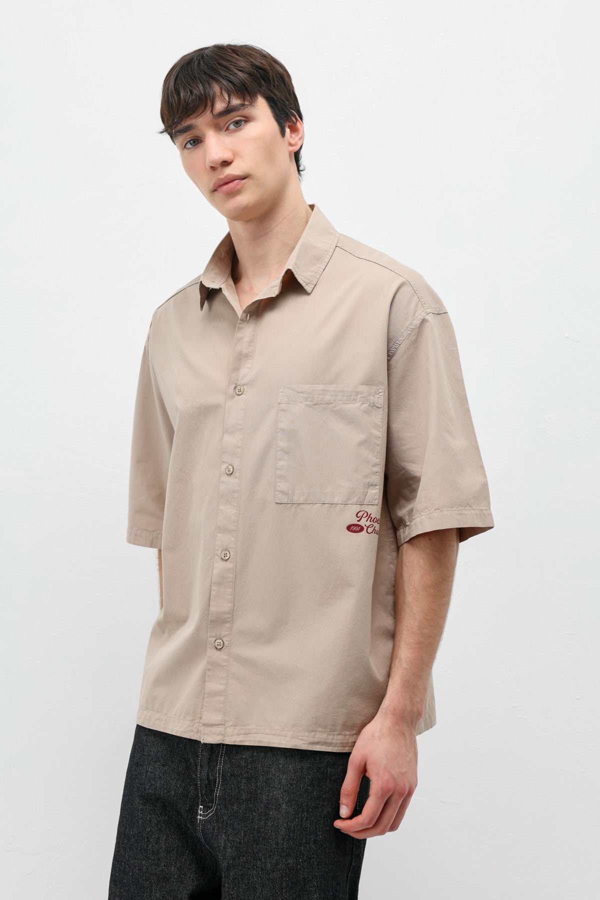 Baskılı Oversize Keten Gömlek