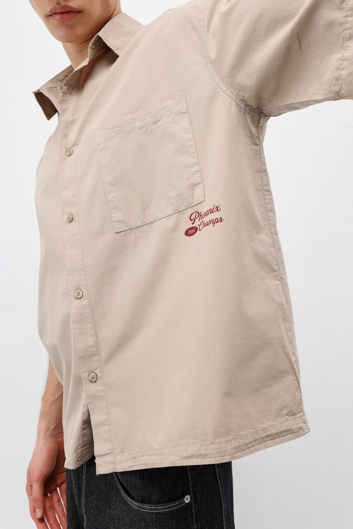 Baskılı Oversize Keten Gömlek