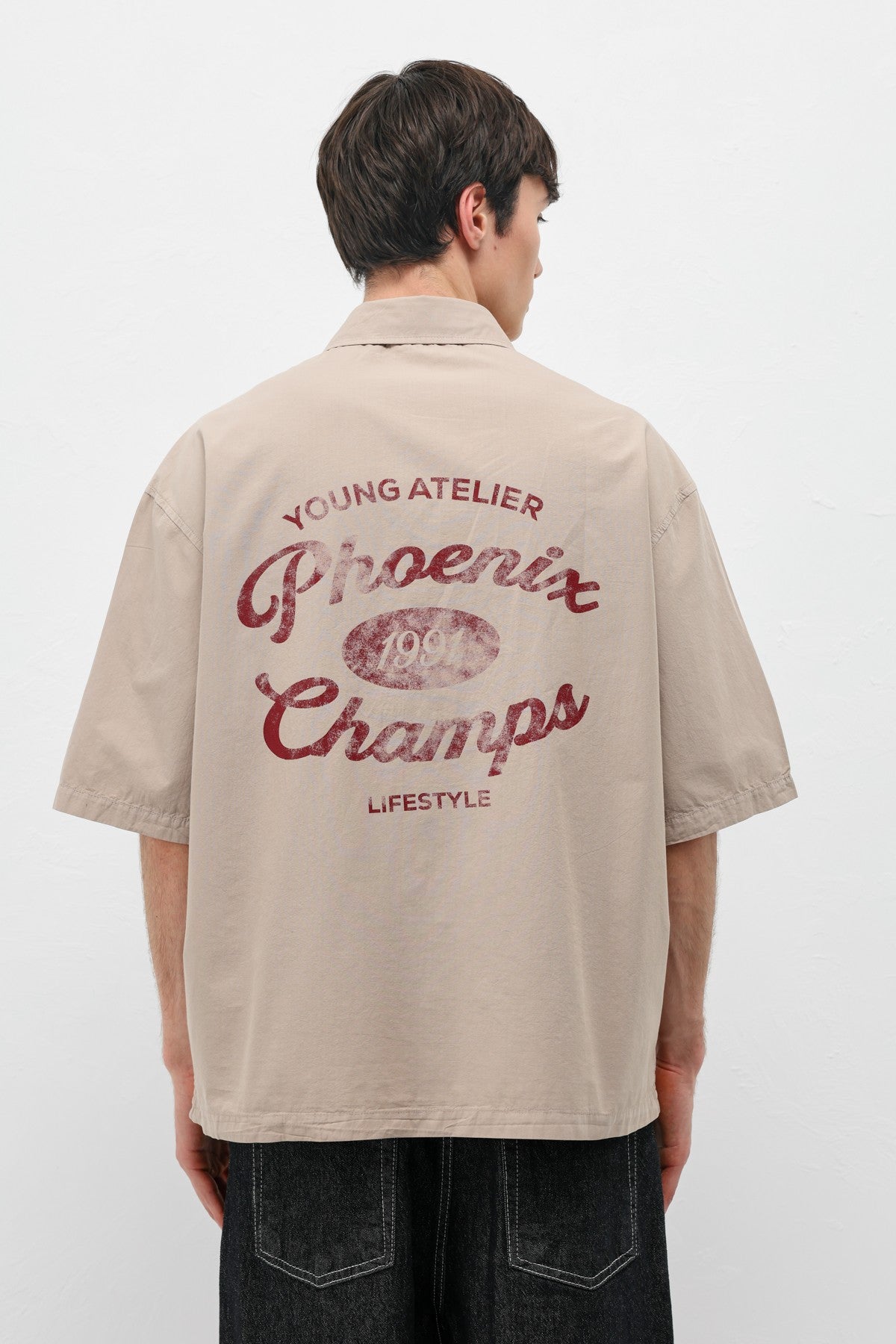 Baskılı Oversize Keten Gömlek