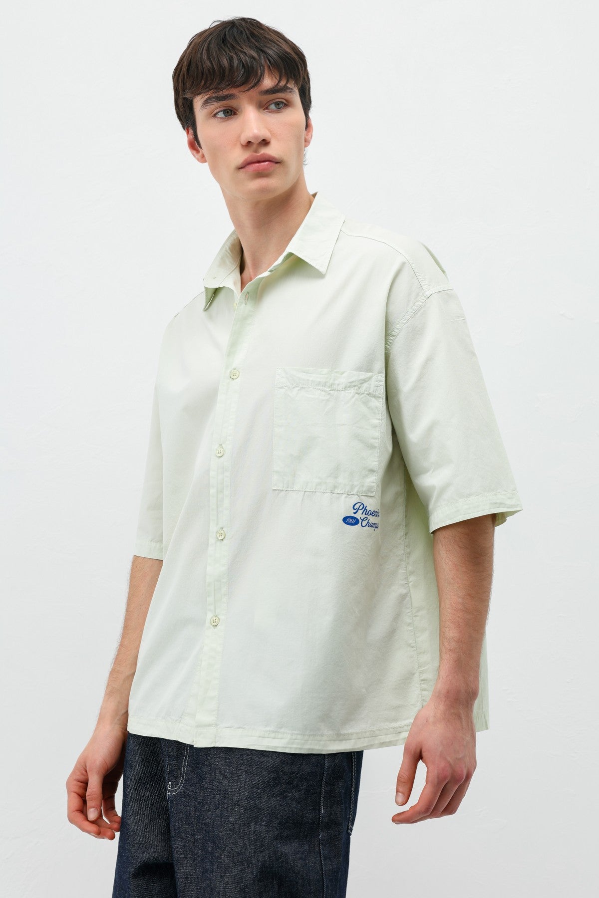 Baskılı Oversize Keten Gömlek