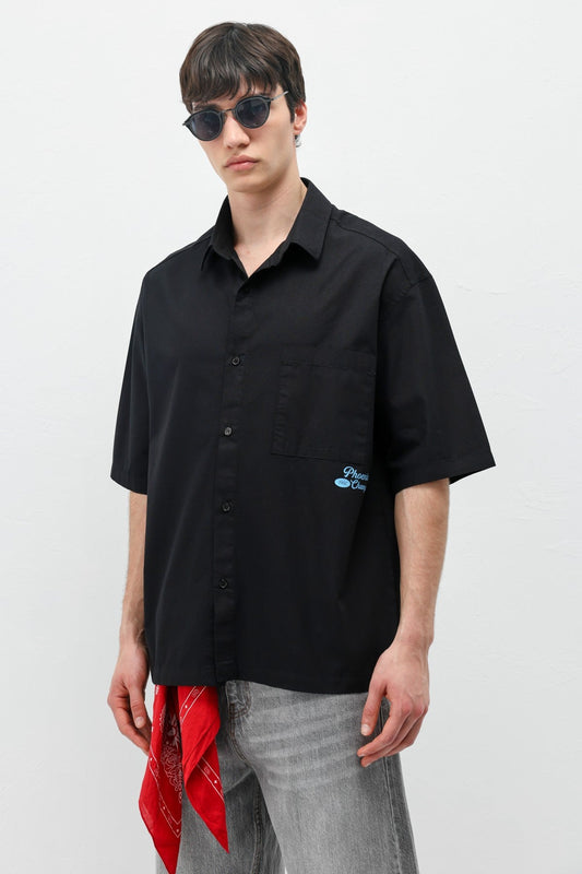 Baskılı Oversize Keten Gömlek
