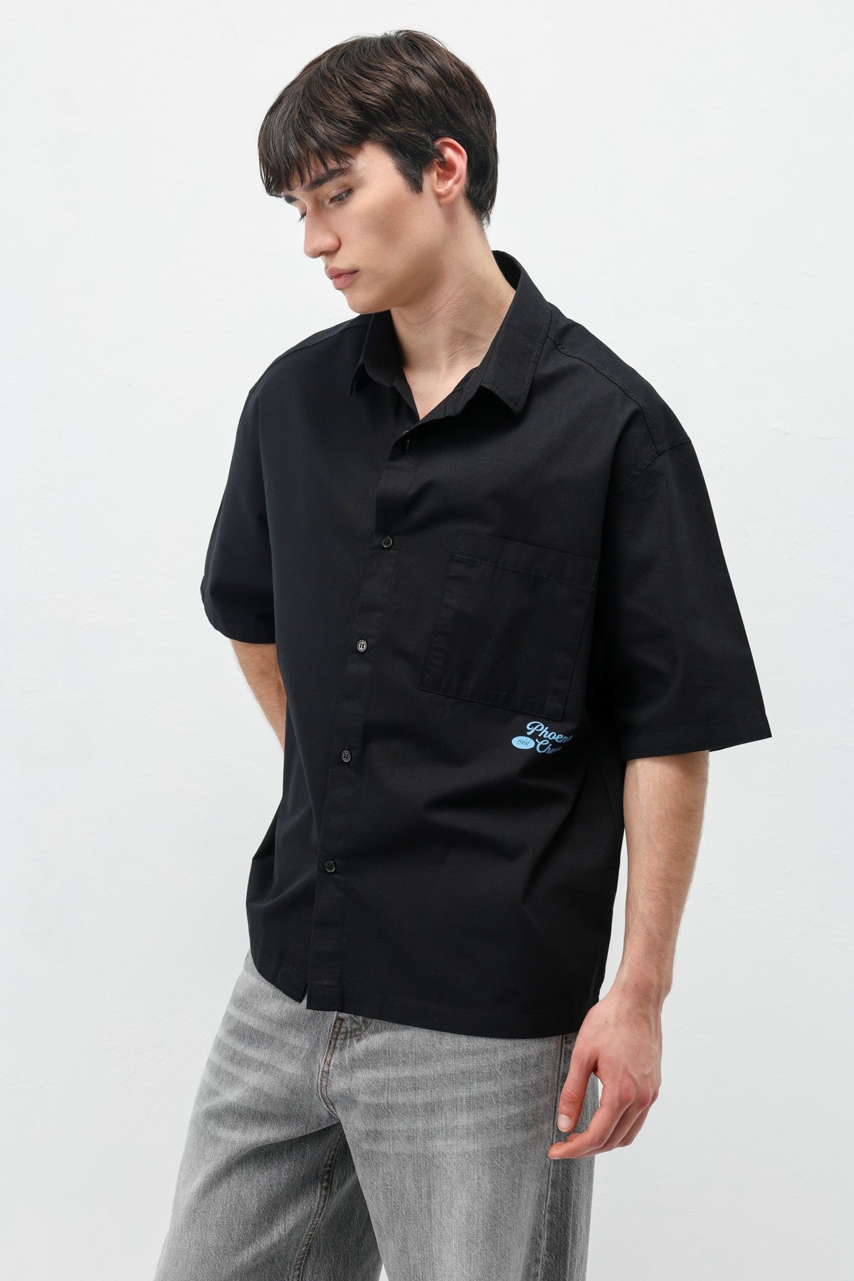 Baskılı Oversize Keten Gömlek