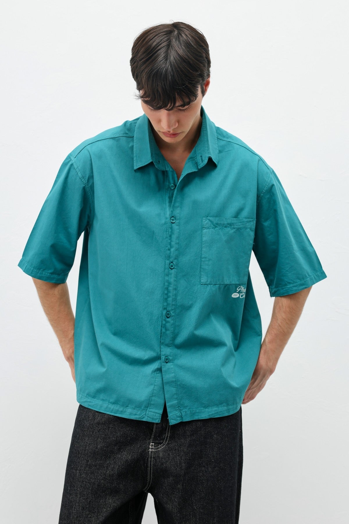 Baskılı Oversize Keten Gömlek