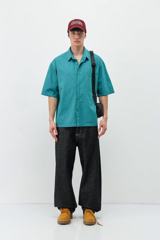 Baskılı Oversize Keten Gömlek