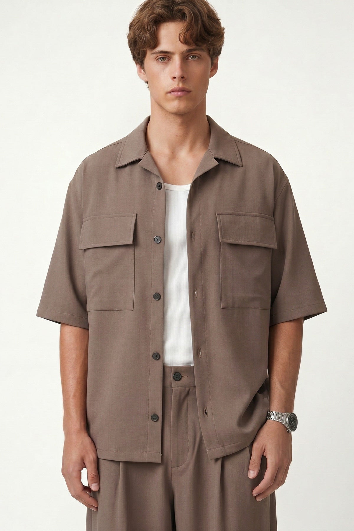 Oversize Esnek Kumaşlı Cepli Gömlek
