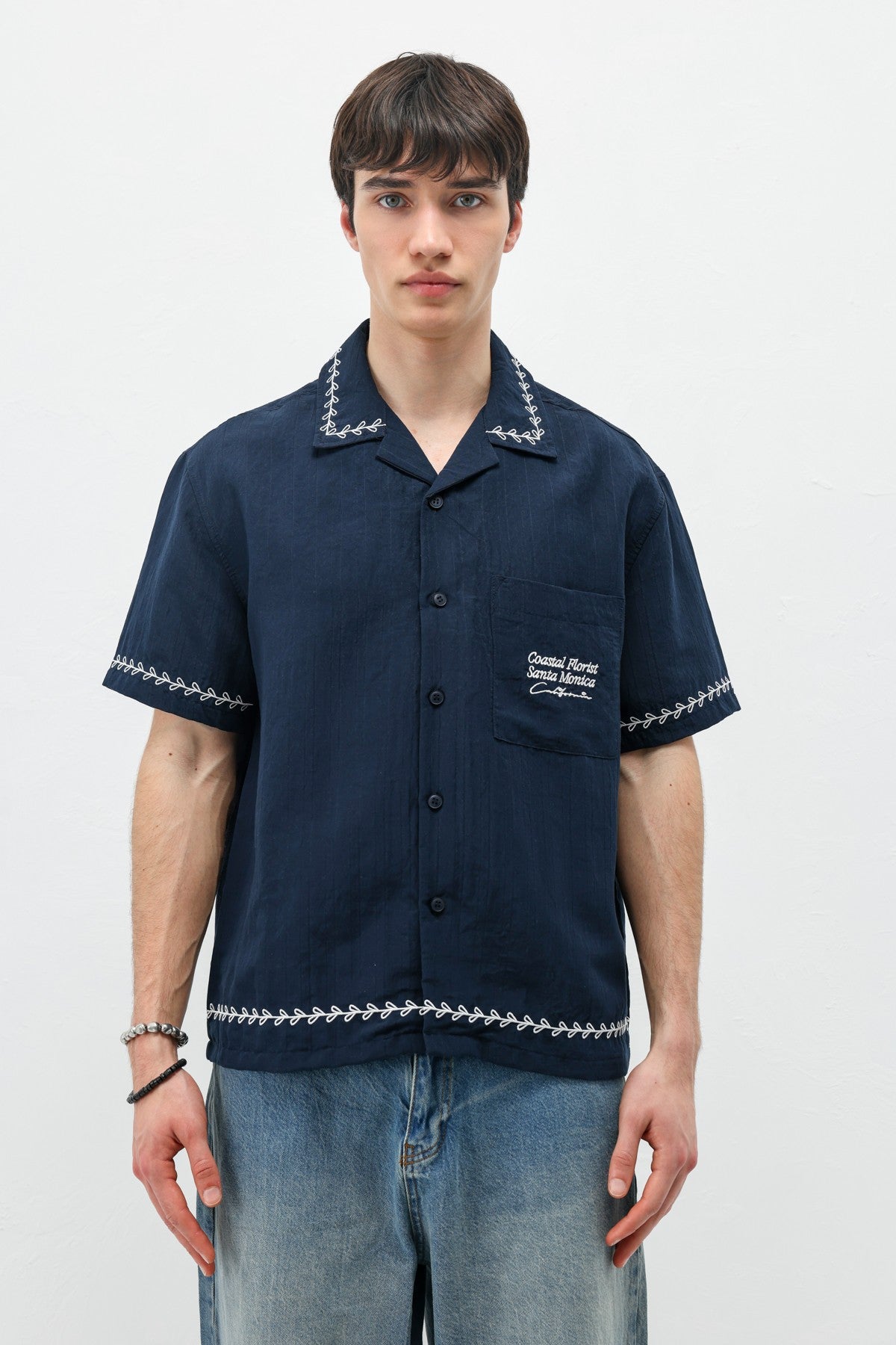 Oversize Yazı Baskılı Keten Gömlek
