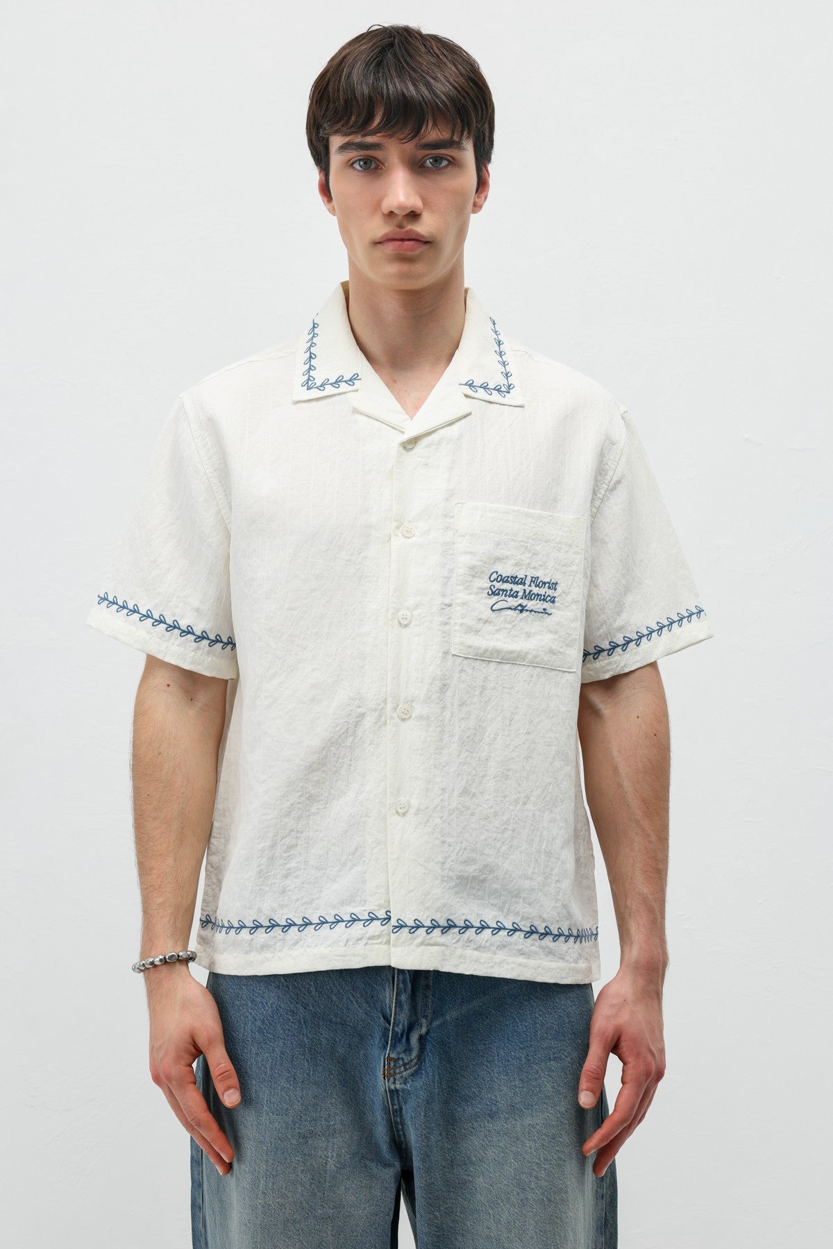 Oversize Yazı Baskılı Keten Gömlek