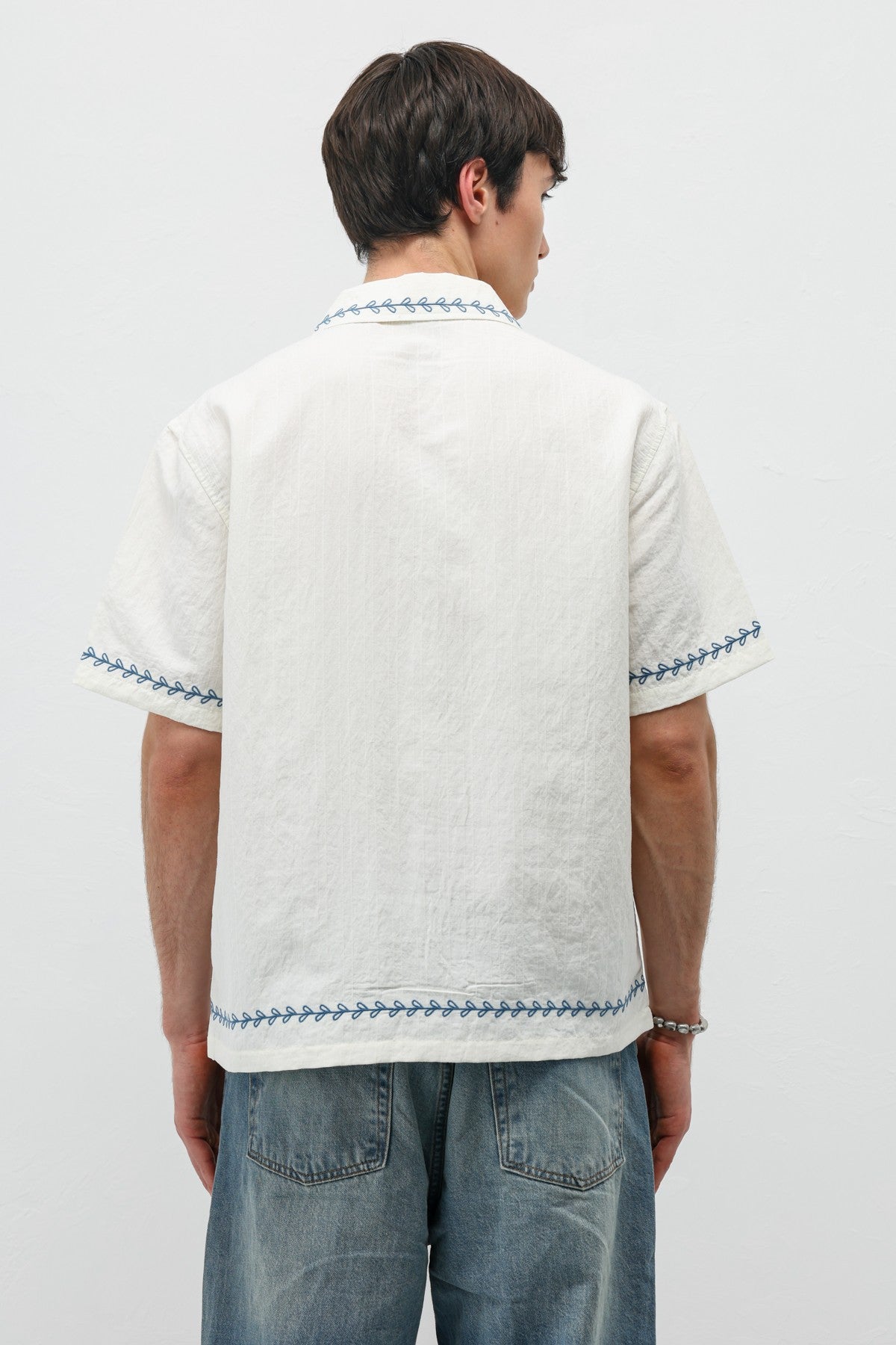 Oversize Yazı Baskılı Keten Gömlek