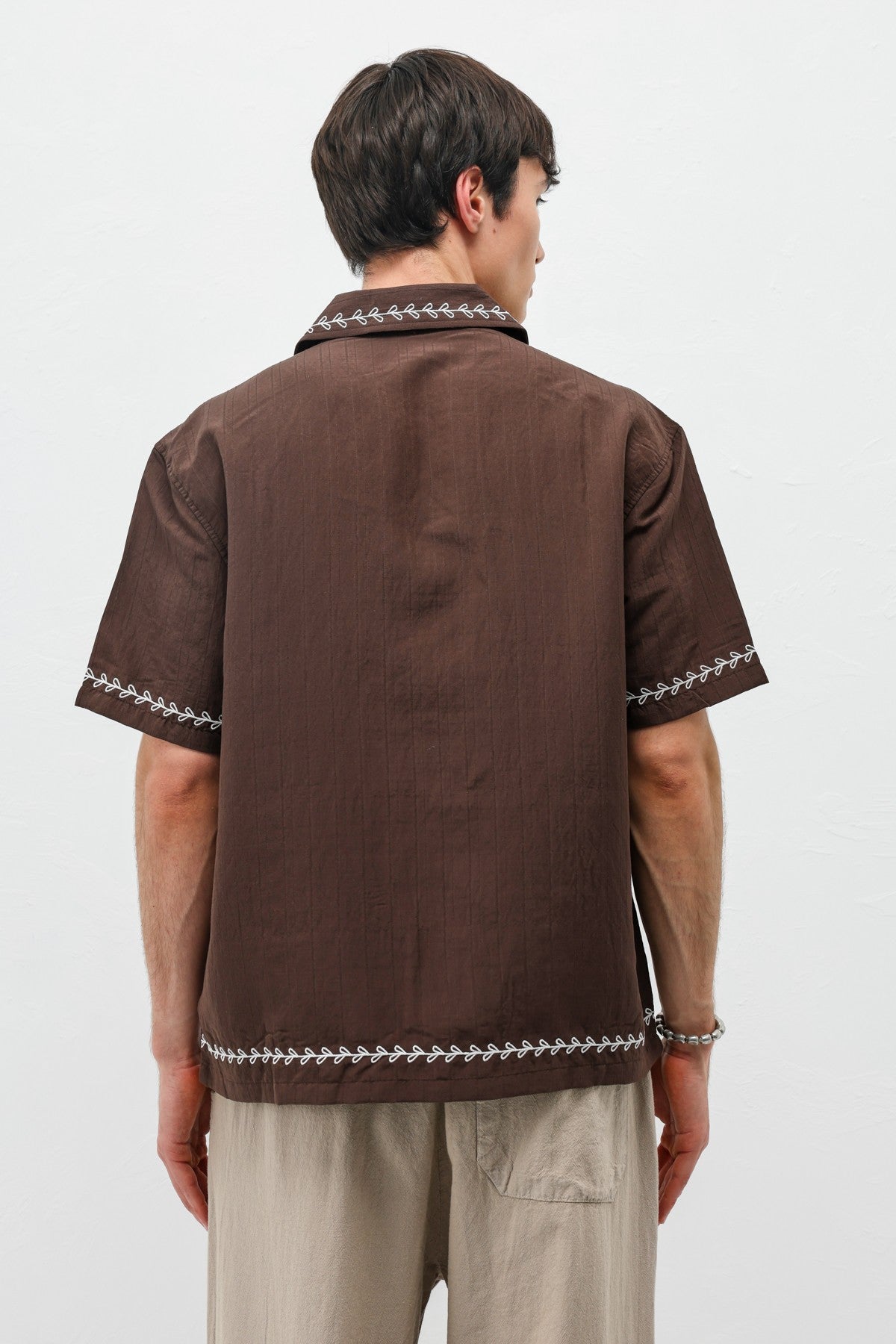 Oversize Yazı Baskılı Keten Gömlek
