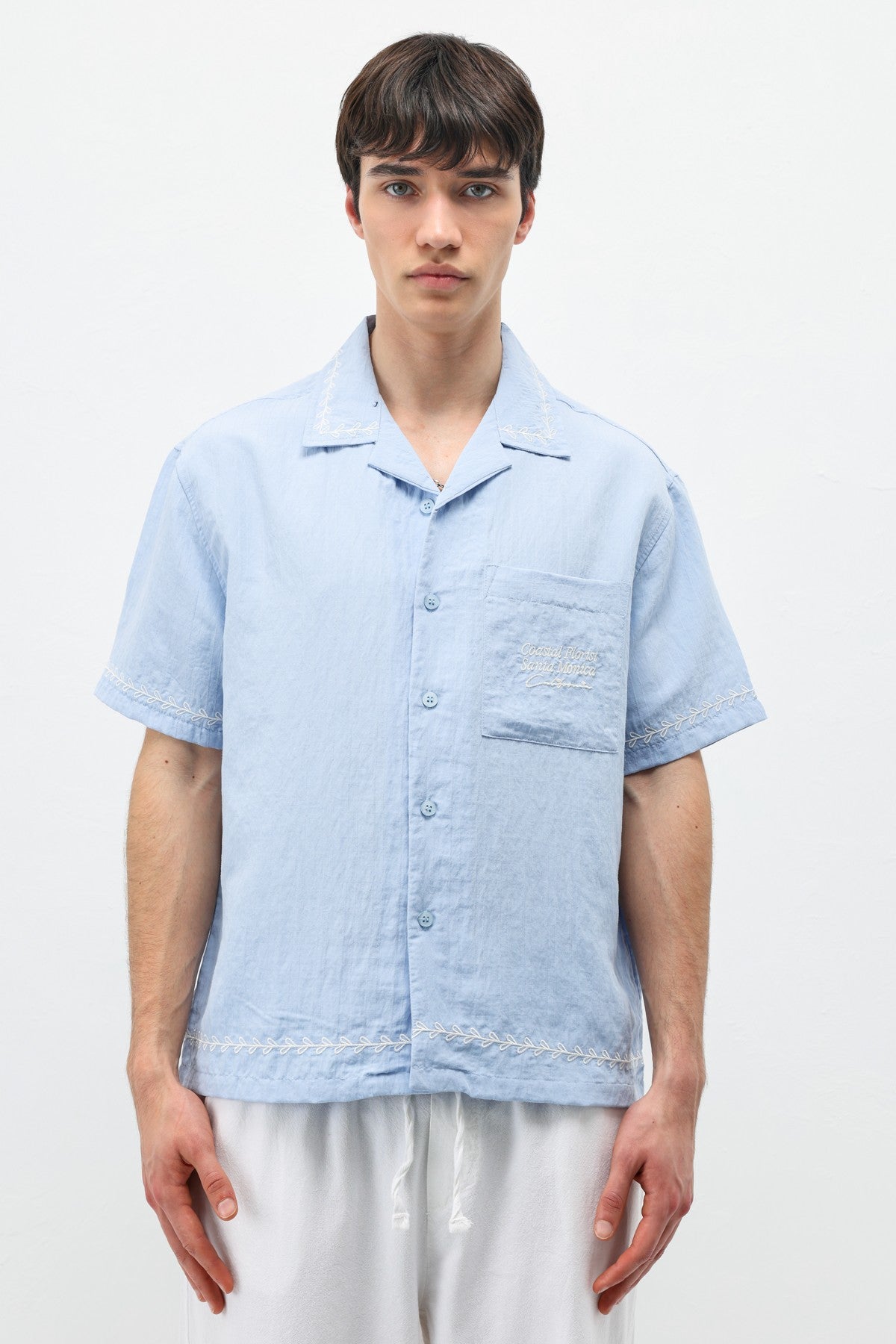 Oversize Yazı Baskılı Keten Gömlek