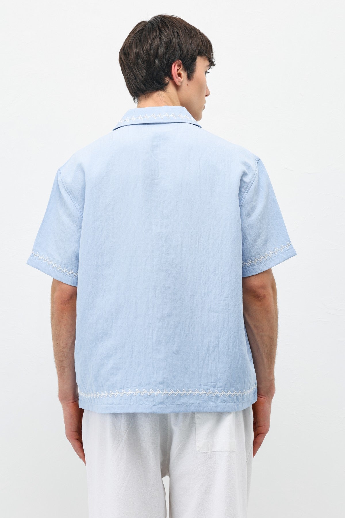 Oversize Yazı Baskılı Keten Gömlek