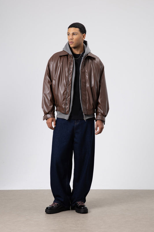 Basic Suni Deri Oversize Ceket