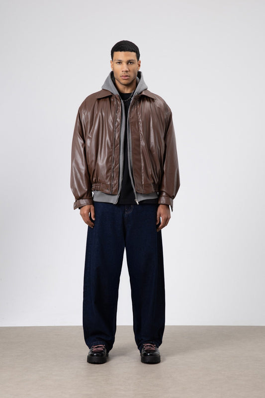 Basic Suni Deri Oversize Ceket