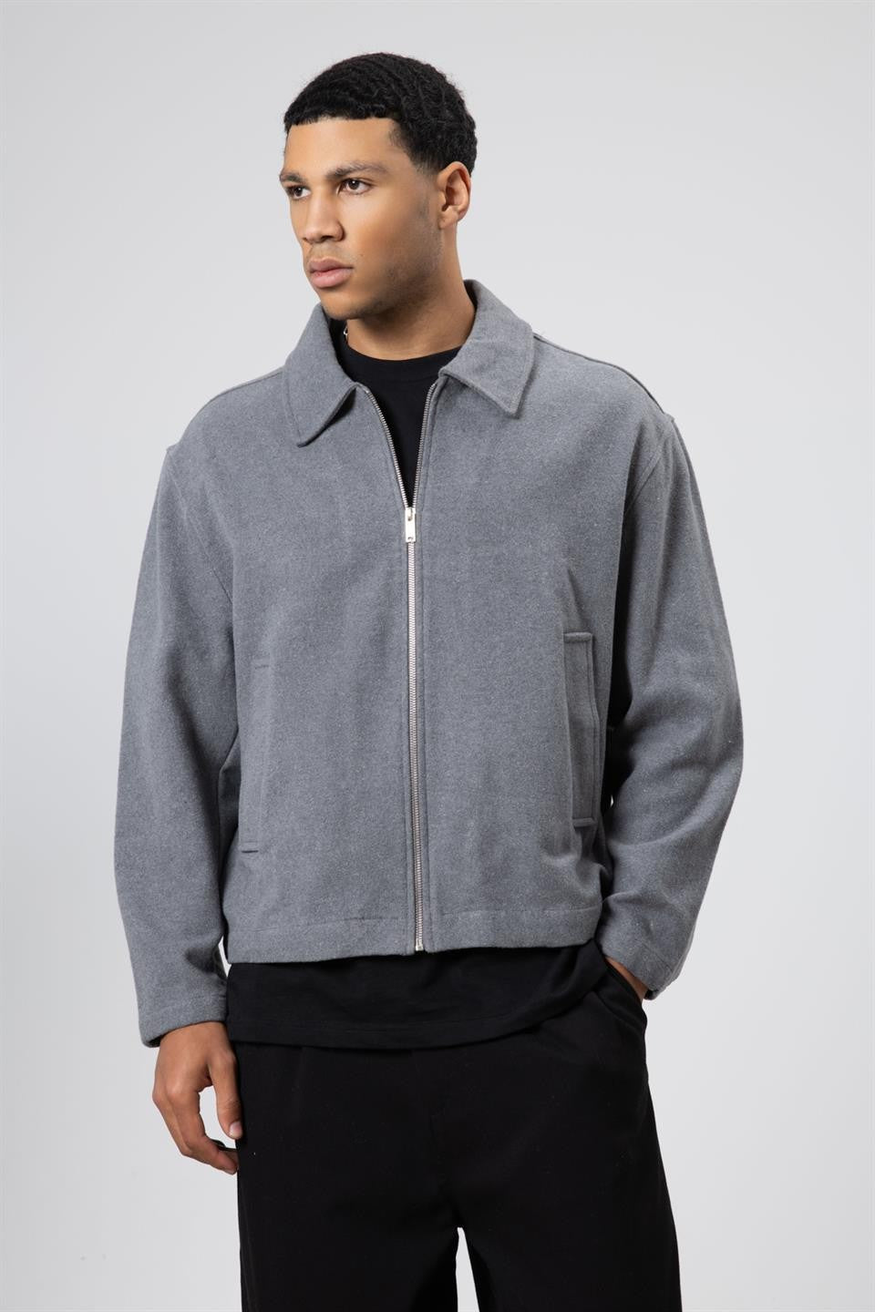 Oversize Fermuarlı Kaşe Ceket