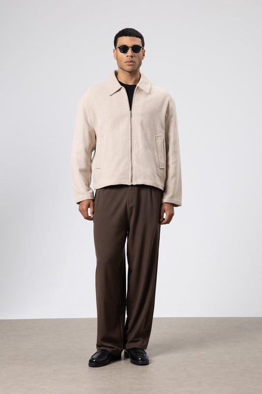 Oversize Fermuarlı Kaşe Ceket