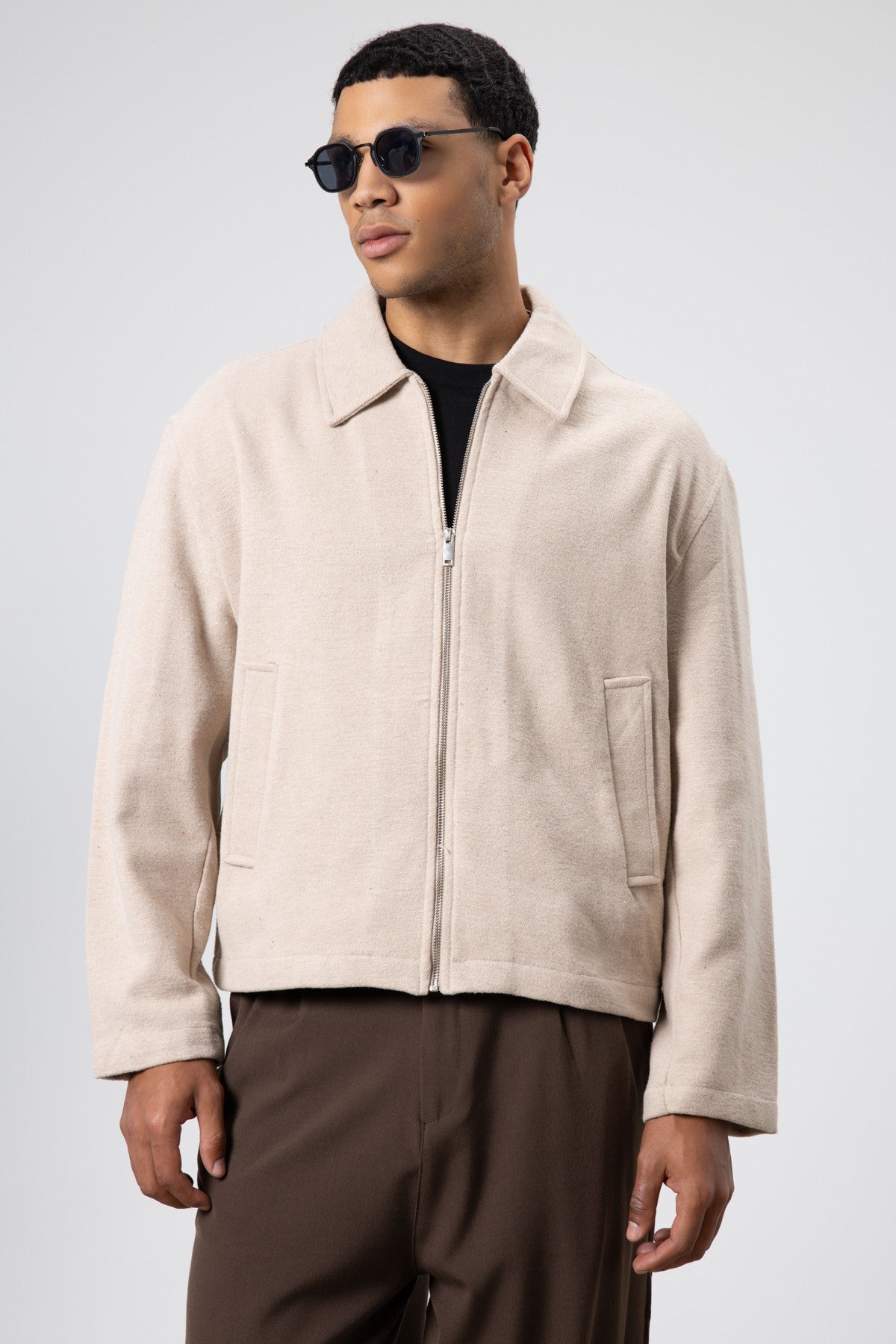 Oversize Fermuarlı Kaşe Ceket