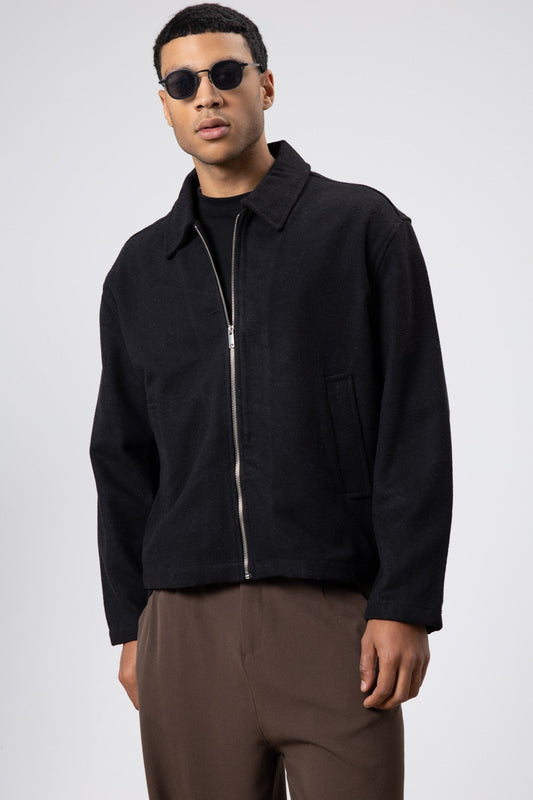 Oversize Fermuarlı Kaşe Ceket