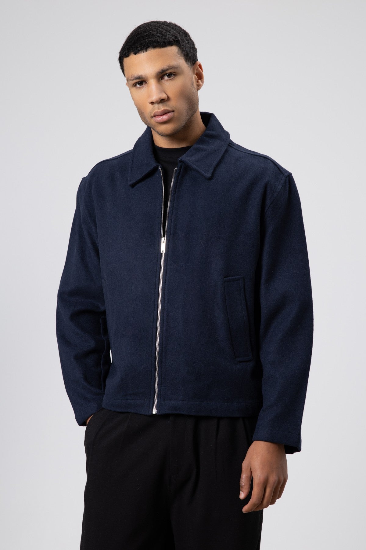 Oversize Fermuarlı Kaşe Ceket