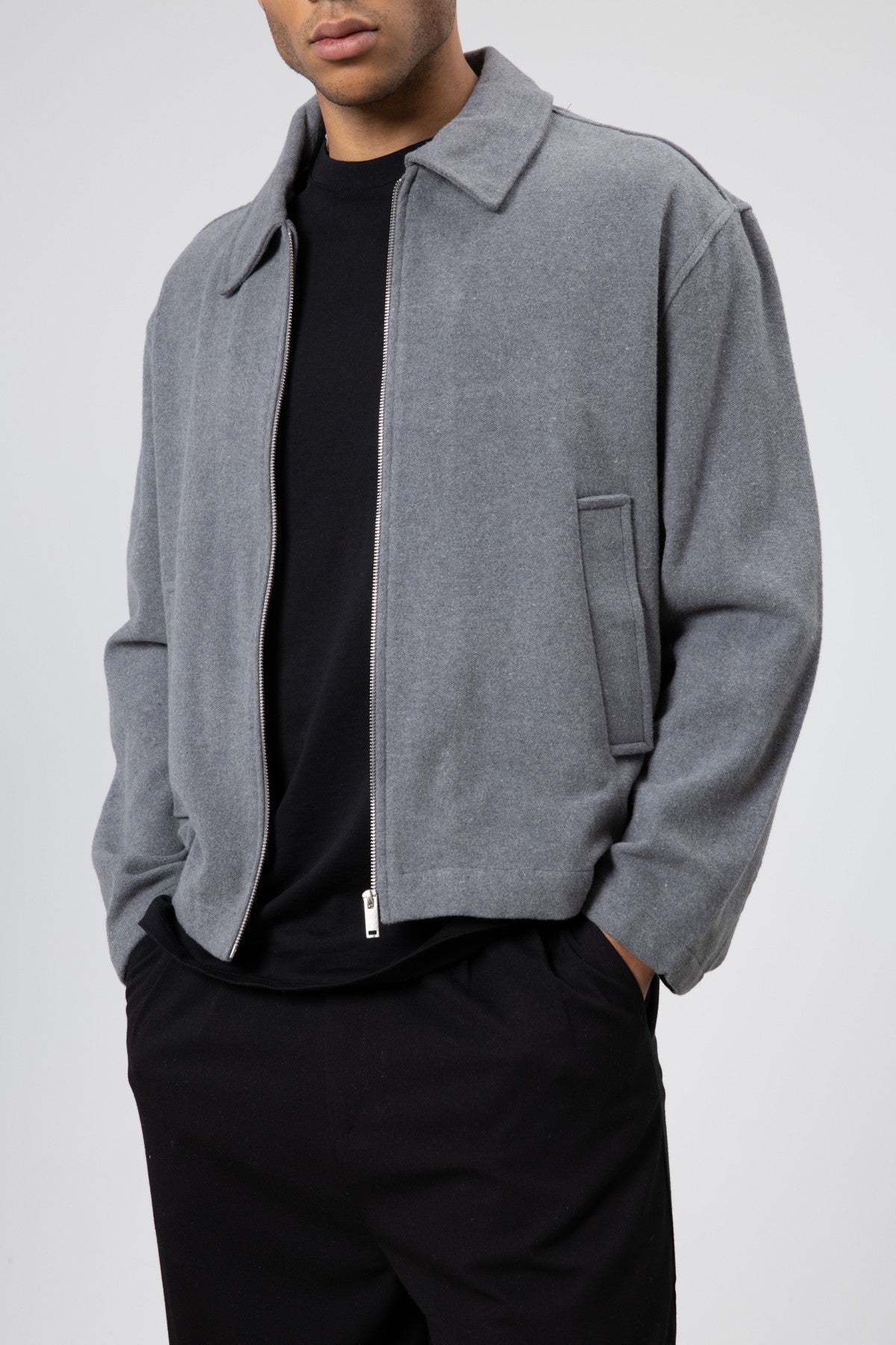 Oversize Fermuarlı Kaşe Ceket