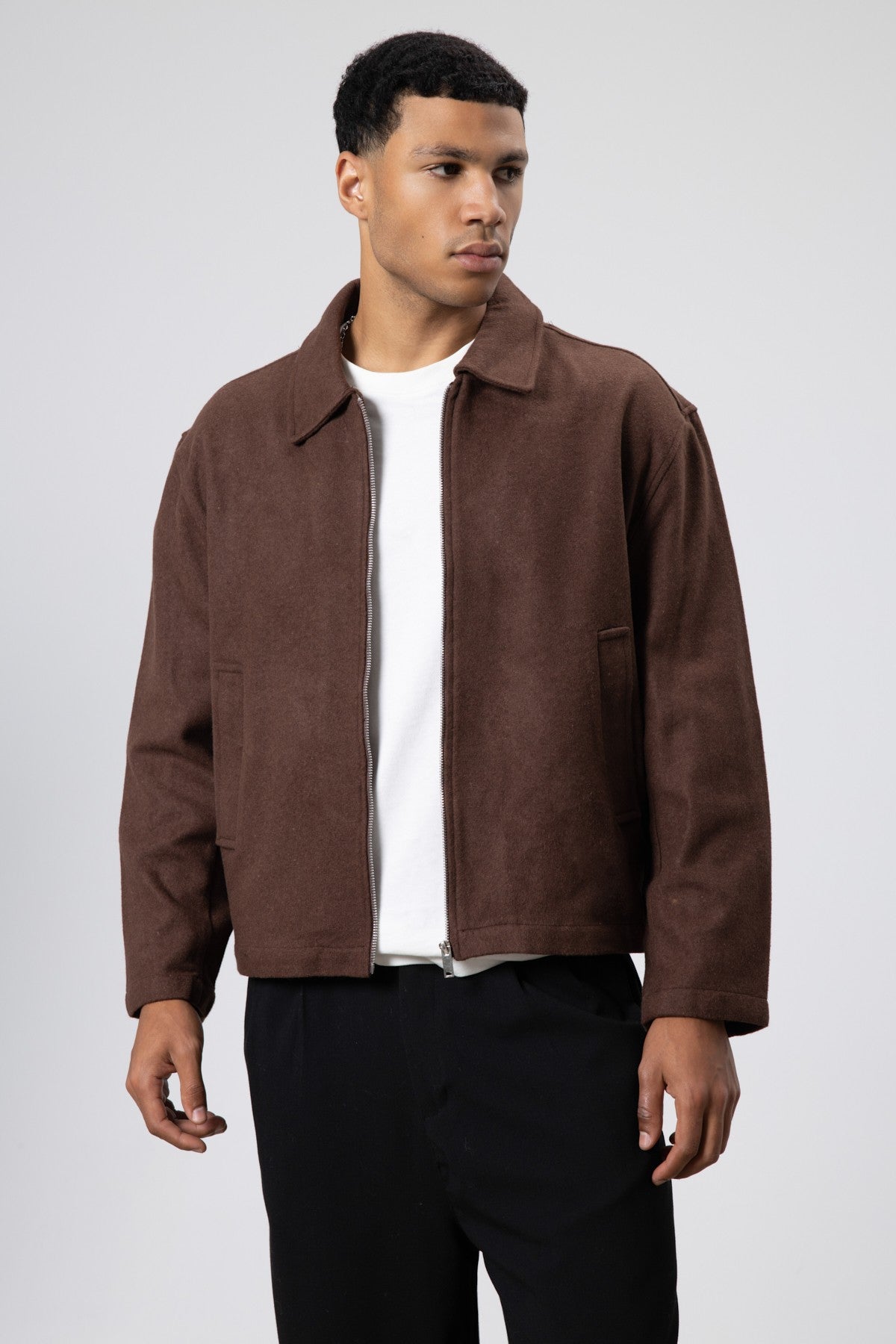 Oversize Fermuarlı Kaşe Ceket