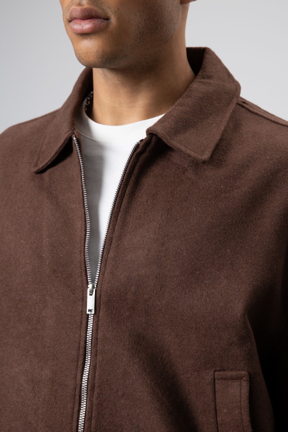 Oversize Fermuarlı Kaşe Ceket