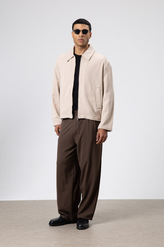 Oversize Fermuarlı Kaşe Ceket
