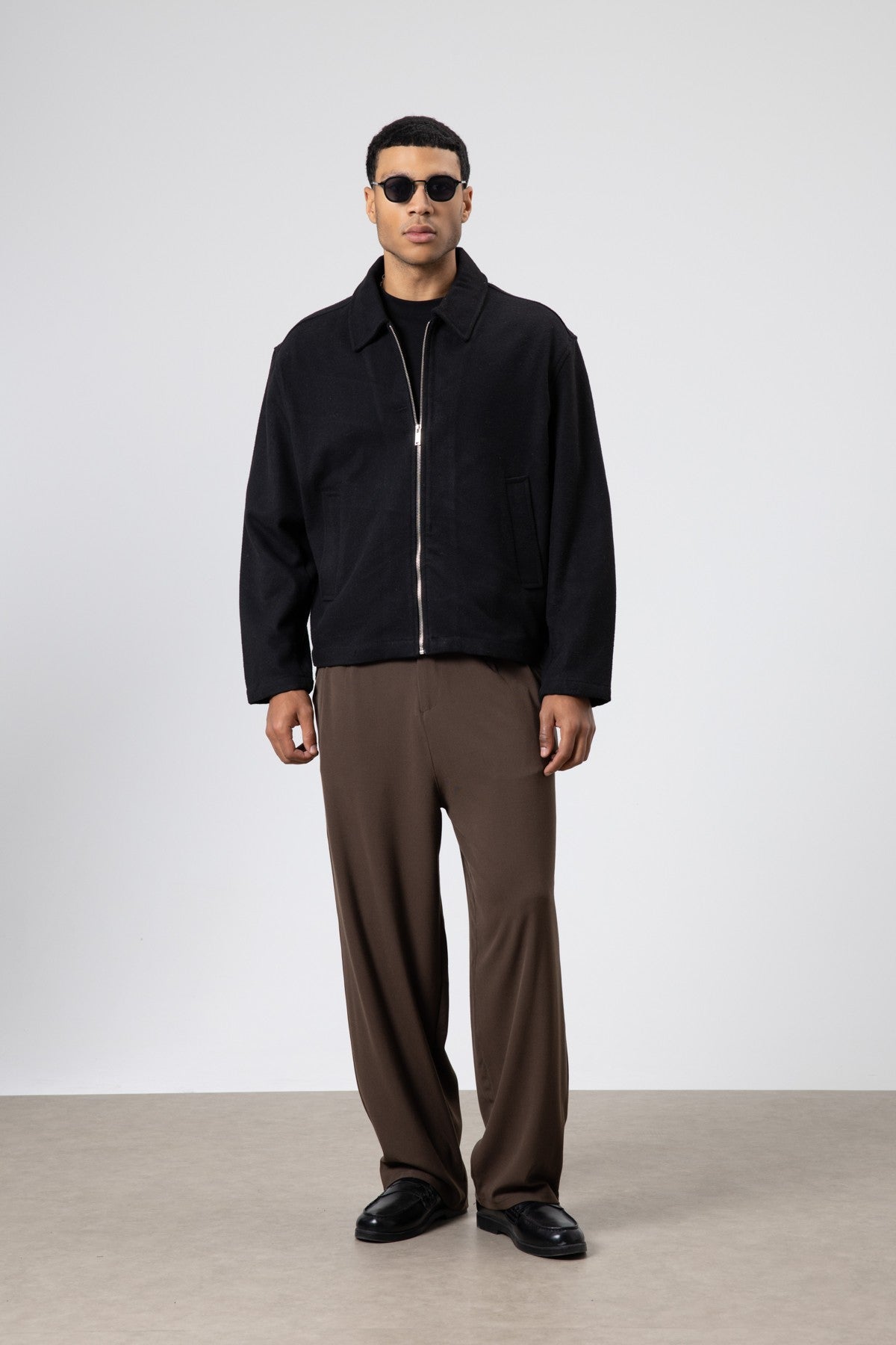 Oversize Fermuarlı Kaşe Ceket