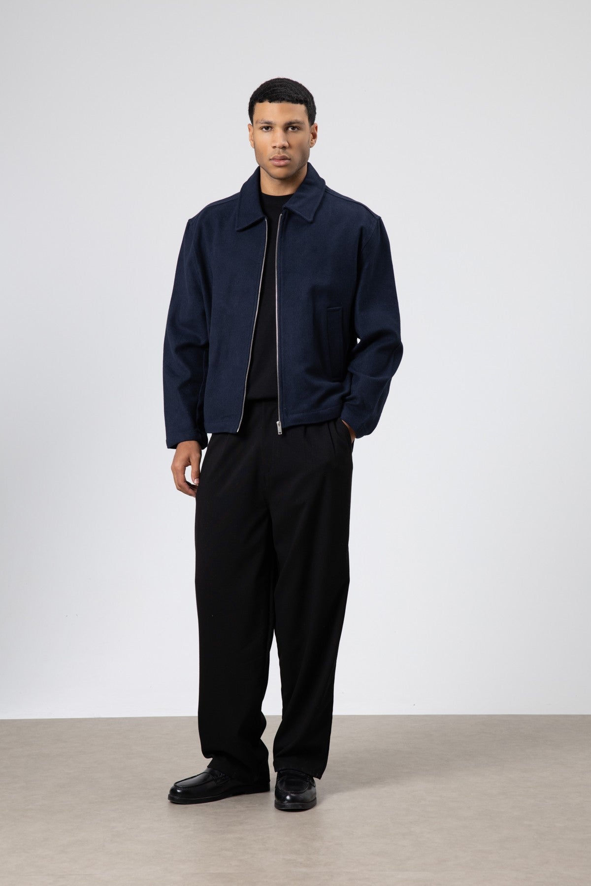 Oversize Fermuarlı Kaşe Ceket