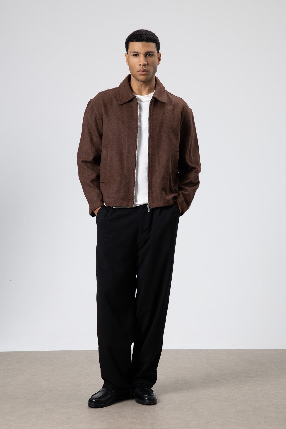 Oversize Fermuarlı Kaşe Ceket