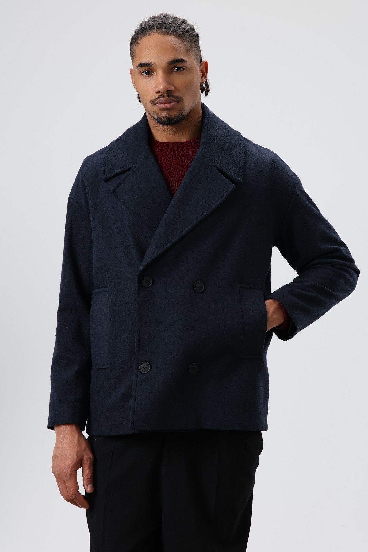 Oversize Kruvaze Kısa Kaşe Ceket