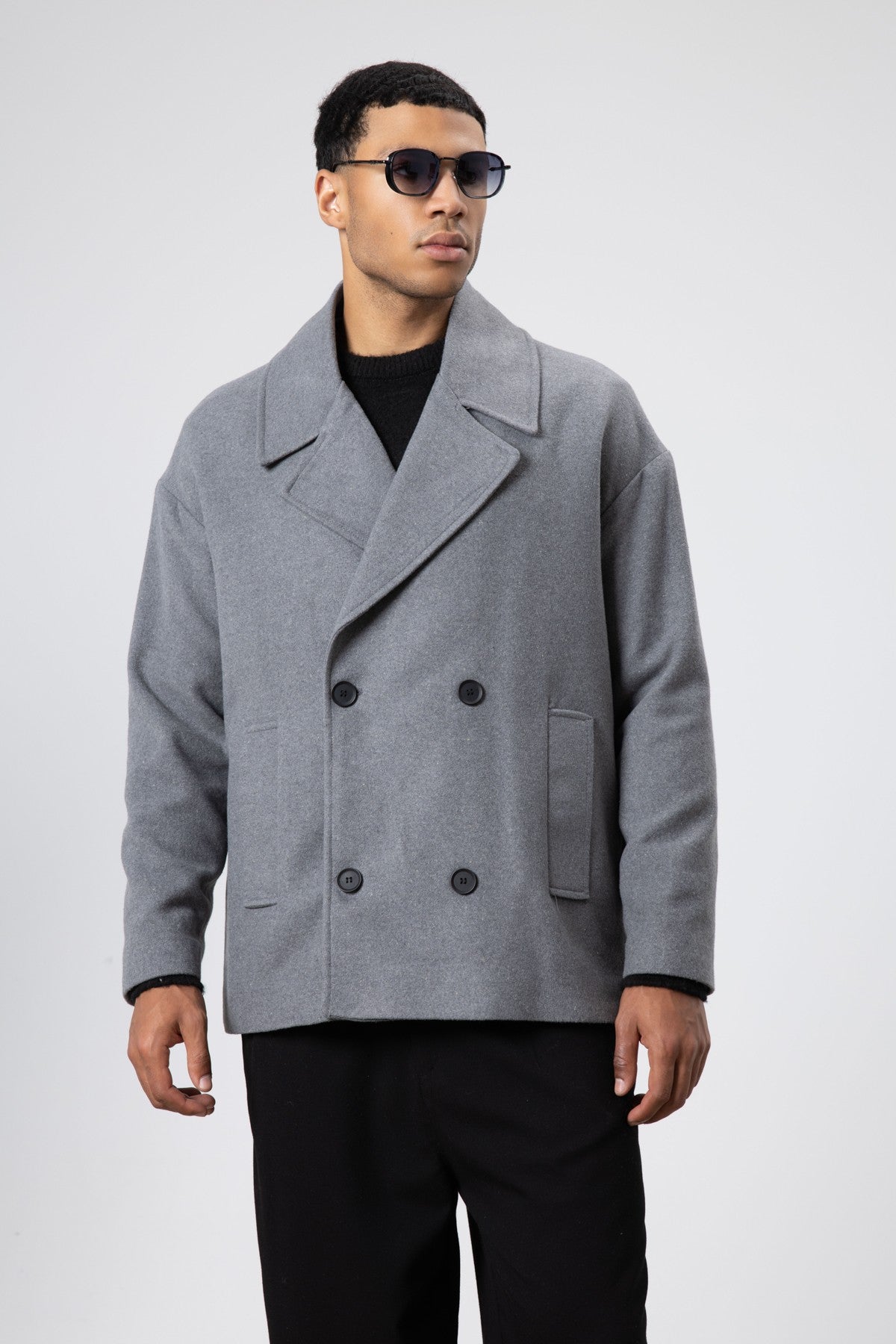 Oversize Kruvaze Kısa Kaşe Ceket