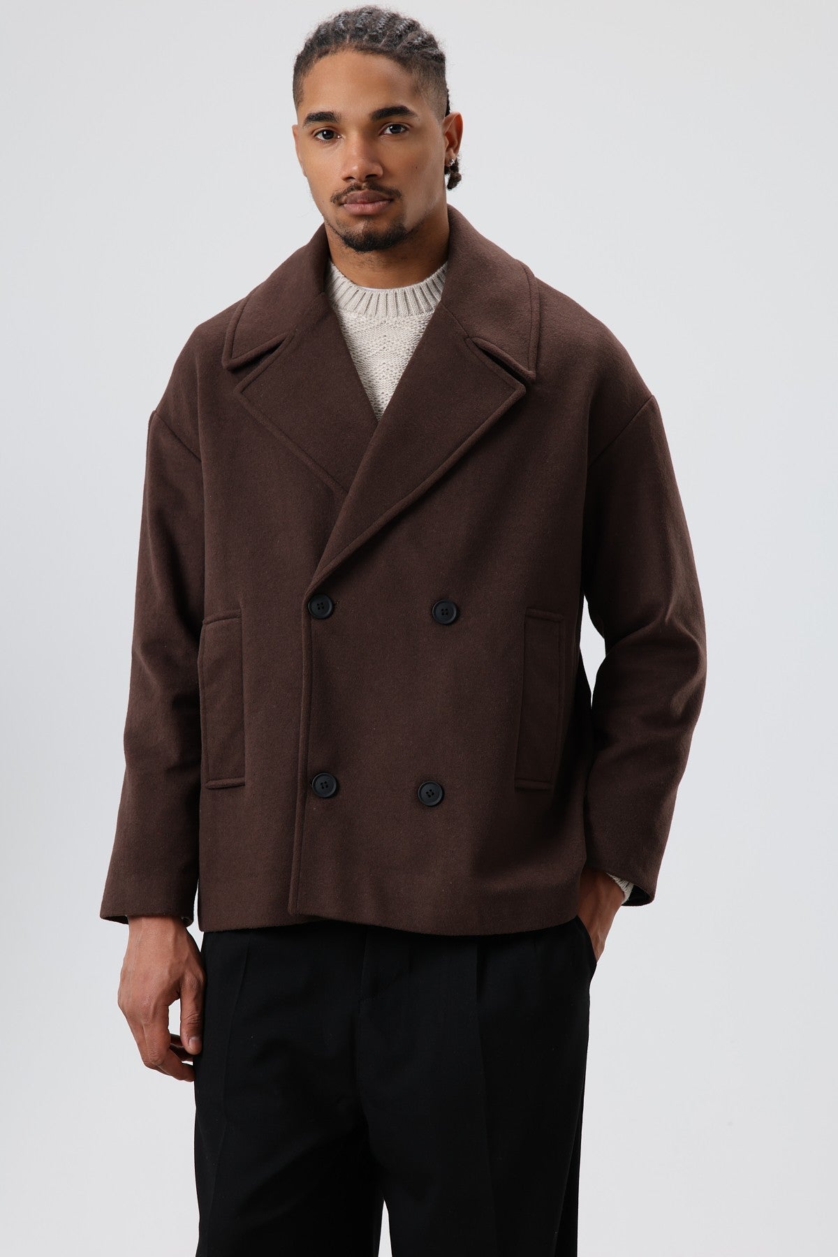 Oversize Kruvaze Kısa Kaşe Ceket
