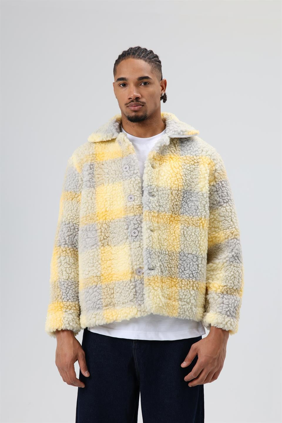 Oversize Peluş Ekose Ceket